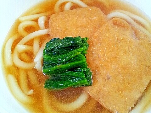 ✿味付きいなりとほうれん草の温かいうどん❤